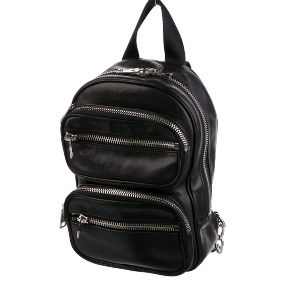 Alexander Wang Handbags - Alexander Wang small black leather backpack with silver chain-link straps